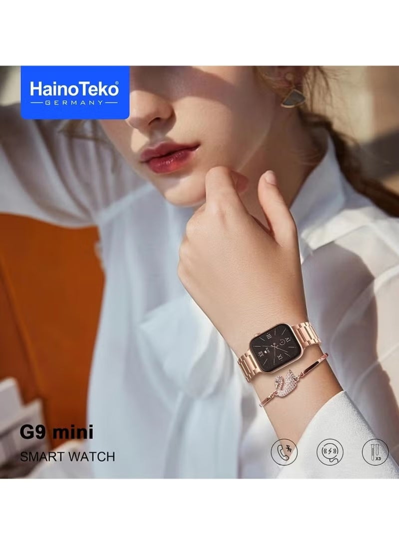 Haino Teko G9 Mini Smart Watch for Women with 3 Interchangeable Straps & Free Bracelet, Touch Screen Fitness Smartwatch, Stylish Compact Design, Rose Gold Edition - Image 2